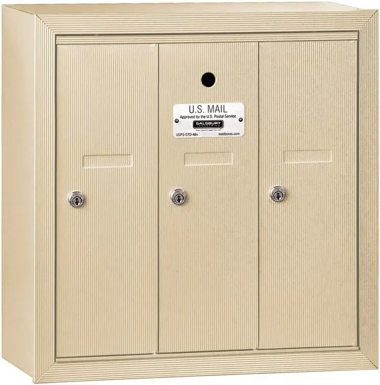 3503SSU Surface Mounted Vertical Mailbox for use with USPS Lock, 3 Doors, Sandstone