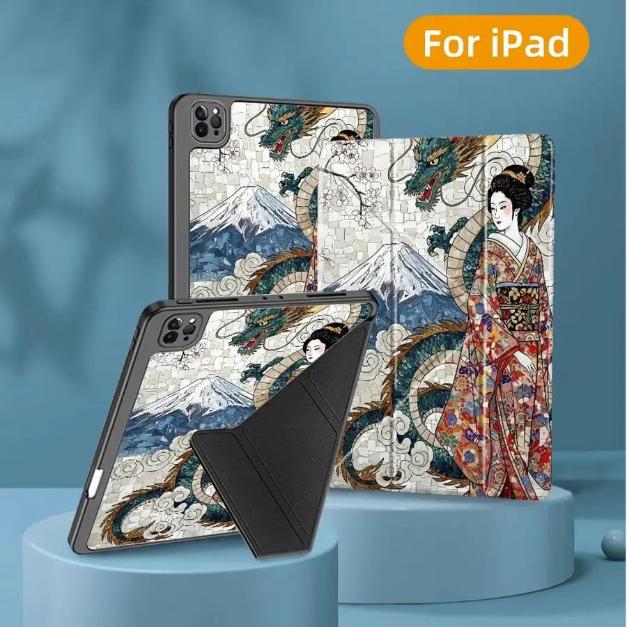 Tablet Case For iPad Pro 2025 Pro 11th 10th 9th 8th 7th 12.9inch Air 4 5 M3 M2 M4 11inch Mini 6 7 Holder Cover Dragon And