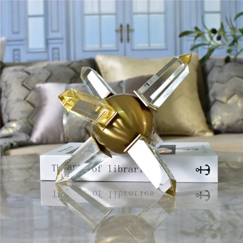 Geometric Crystal Sculpture Star Planet Metal Handicraft Glass Ornaments Figurine Home Decoration Accessories