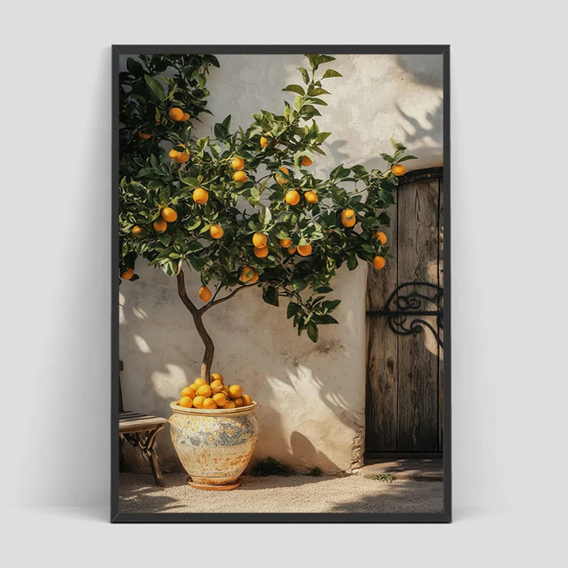 

Italian Lemon Orange Olive Tree Retro Mediterranean Greece Landscape Poster Picture on the Wall Painting Canvas Bedroom Decor