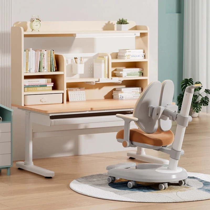 

Children's study table Elementary school students can lift solid wood adjustment writing table Household set