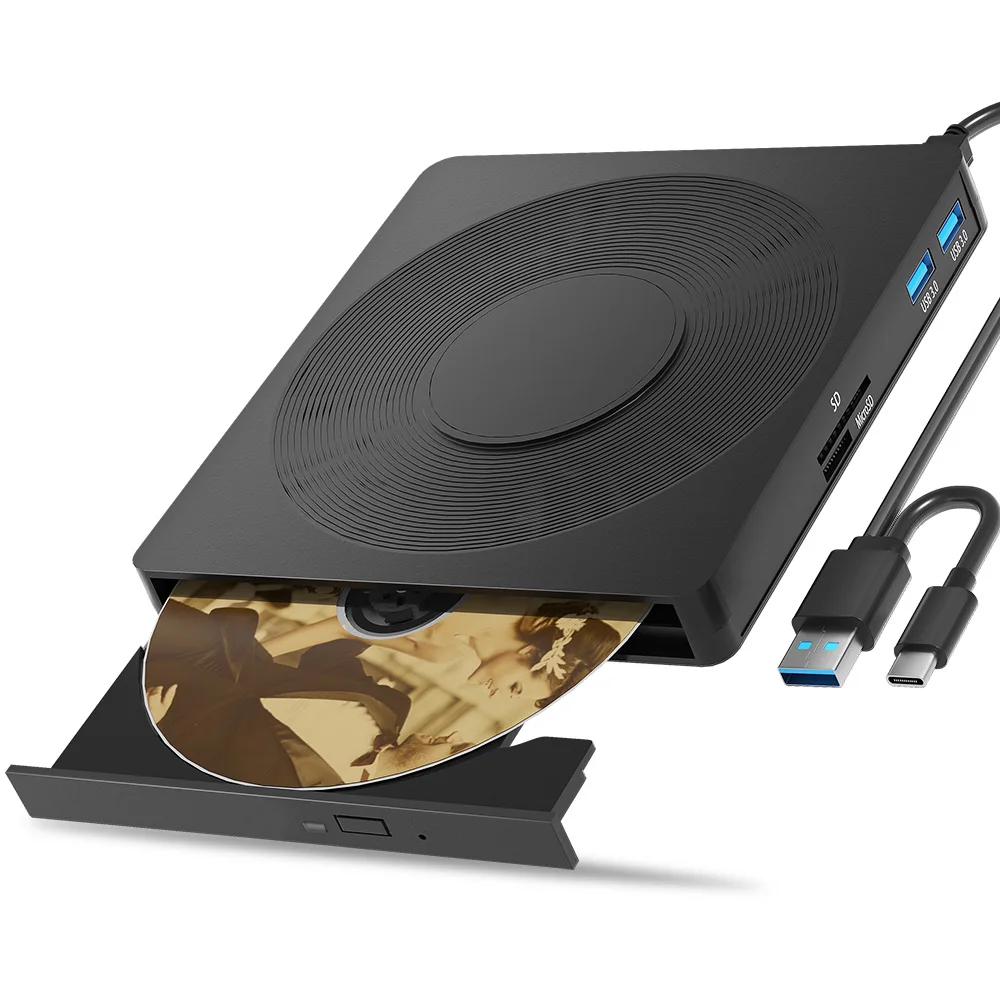 

Внешний привод для компакт-дисков/DVD 7 в 1, USB 3.0 типа C, портативный проигрыватель DVD-проигрывателей, высокоскоростное чтение и запись для Windows 7/8/10 настольных компьютеров MAC