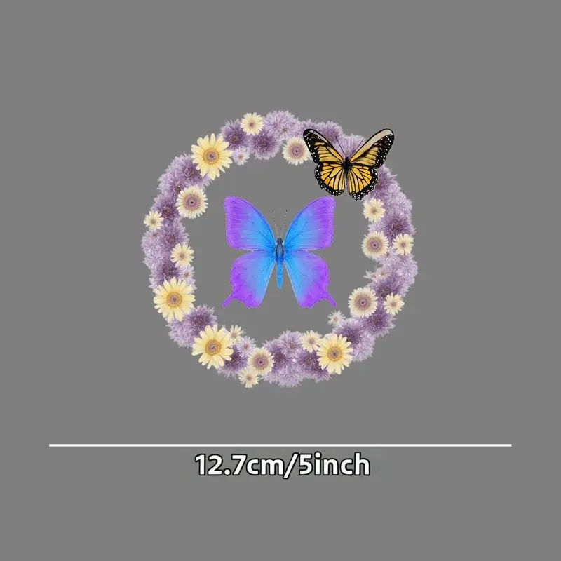 1Pc 2D Flat Butterfly & Flower Wreath Vinyl Sticker, Waterproof Decal for Car Window & Body, Purple Yellow Floral Design