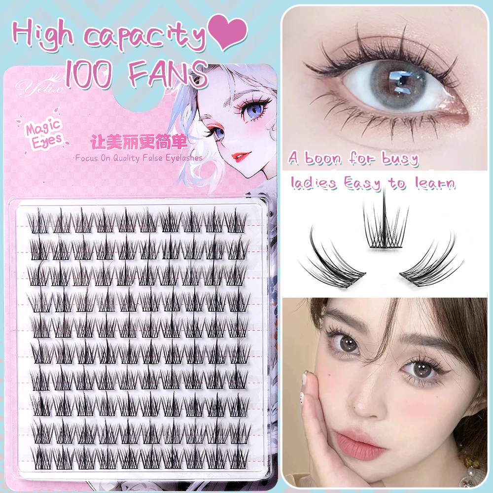Yelix Manga Lashes Duża pojemność Dolly Lashes Cluster Cat Eye Lash Miękkie krzyżowe delikatne sztuczne rzęsy Przedłużanie rzęs