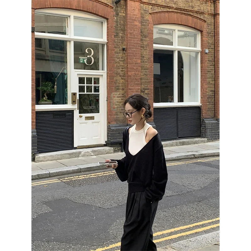 

Свободный вязаный женский жилет V-Ne East Gate 25, осенний свитер в рубчик со спиралью, широкий свитер Selfwill Long Sve Crew Ne