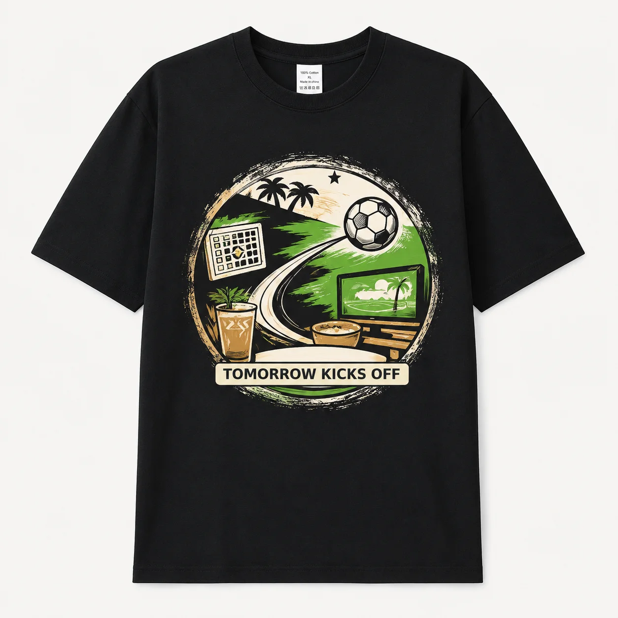 

Men's Soccer Graphic T Shirt Tomorrow Kicks Off Cotton Short Sleeve Crew Neck Casual Streetwear Tee Soccer Fans Cheering Shirt