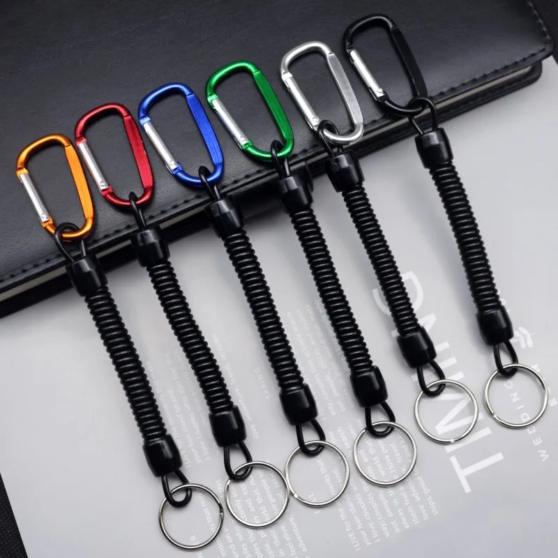 Spring Rope Retractable Mountaineering Hiking Spring Elastic Rope Security Gear Anti-lost Button Carabiner Security Keychain