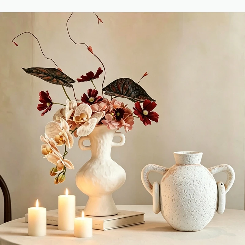 Jarrón de Cerámica Rústico Vintage, Macetas Blancas Minimalistas, Decoración de Mesa, Arreglos Florales, Jarrones Florales, Decoración Estética para Habitaciones