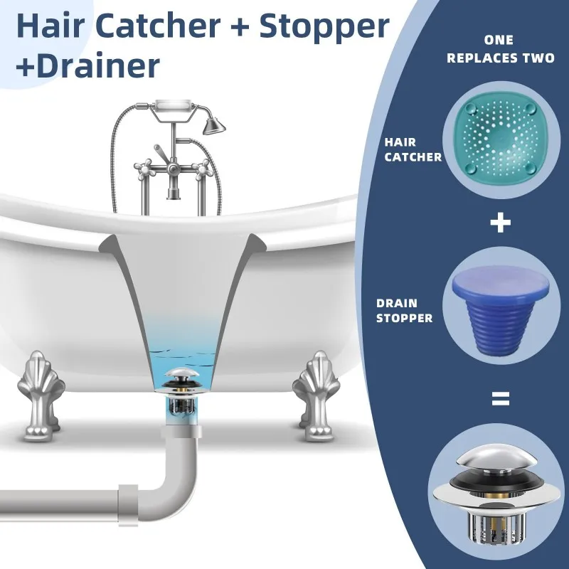 Universal Tub Stopper Bathtub Drain Filter Drain Hair Catcher and Cover Pop Up Tub Stopper Bathtub Drain Plug Cover