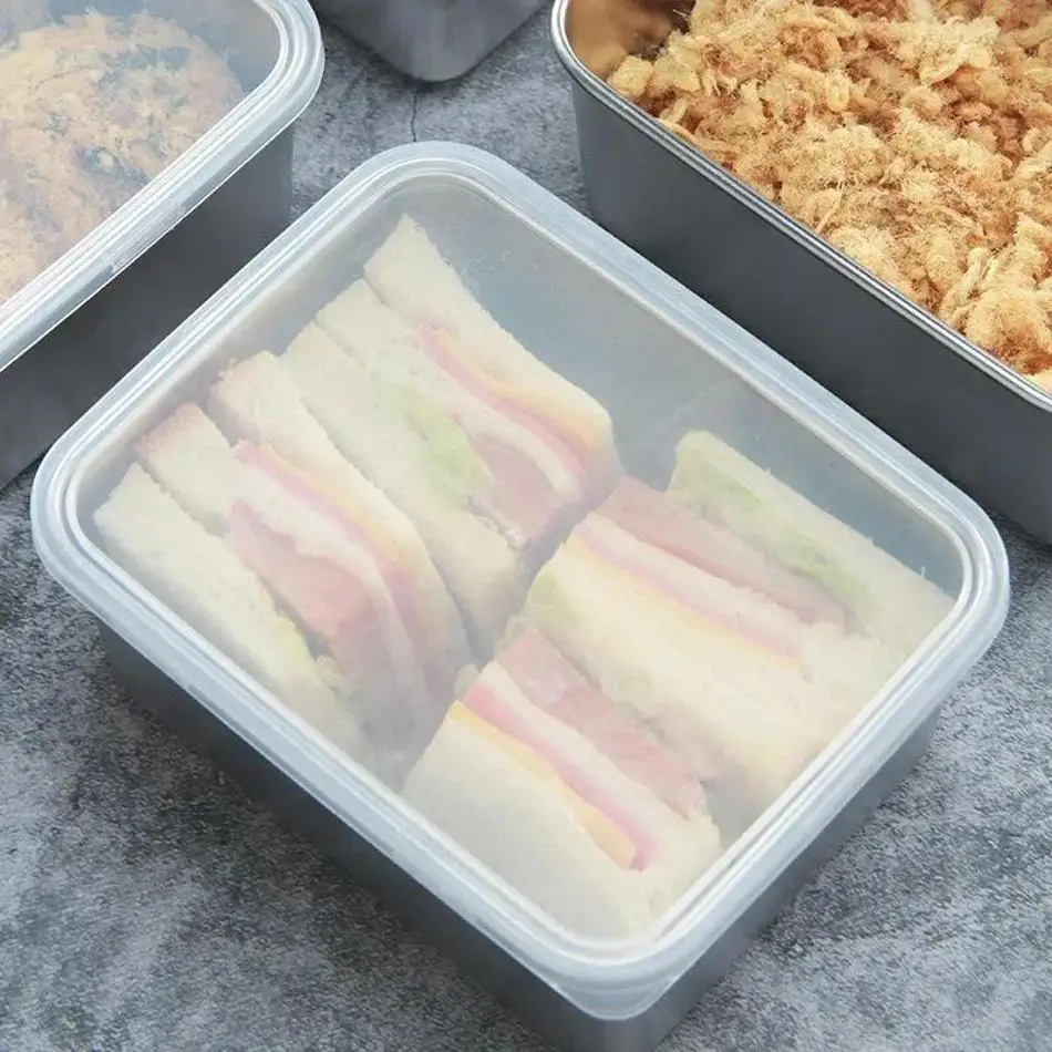 Food Grade Stainless Steel Refrigerator Storage Box Container Ingredients Freezer Storage Household Kitchen Food Sealed Boxs