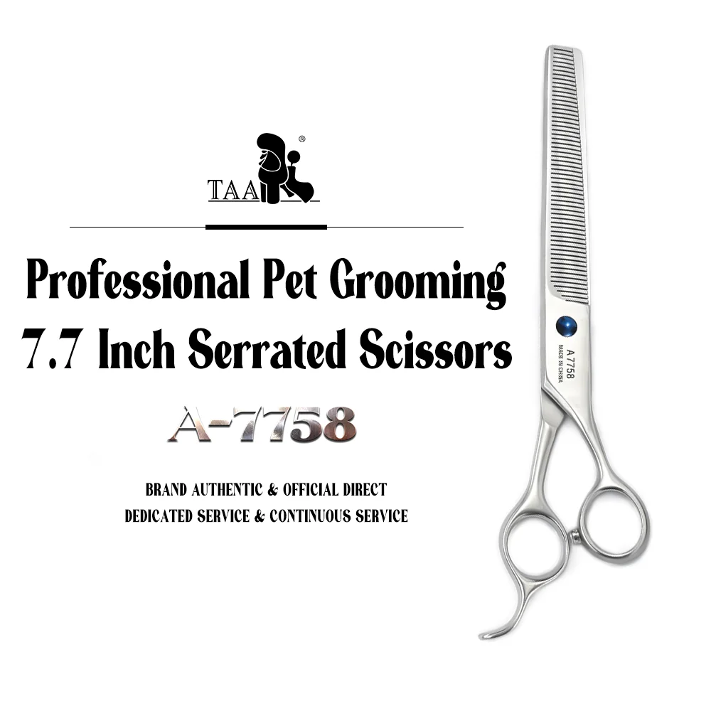 TAA 7.7 Inch Dog Scissors Pet Grooming Scissors Serrated Scissors for Dog Shears Professional Ultra Light Scissors BIS A-7758