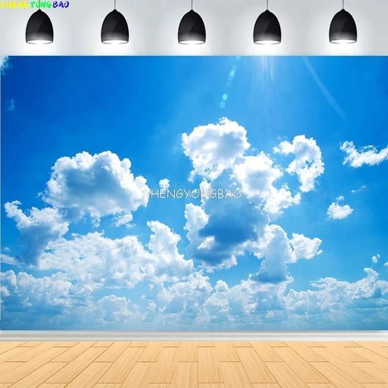 Сияющие солнечные лучи белые облака голубое небо фон для фотосъемки абстрактный мирный голуб лестница небесная дорожка фото фон YK-03