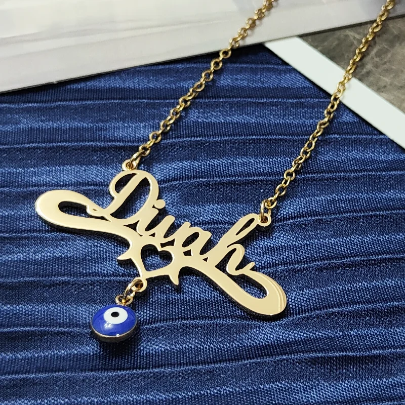 

Personalized custom women's blue devil's eye pendant necklace name necklace stainless steel jewelry fashion Valentine's Day gift