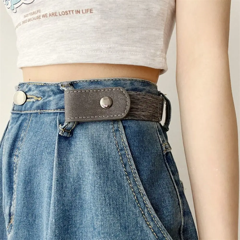 Without Buckle Elastic Belt No Punching Stealth Japanese Decoration Buckle Free Belt Black Elastic Ladies Jeans