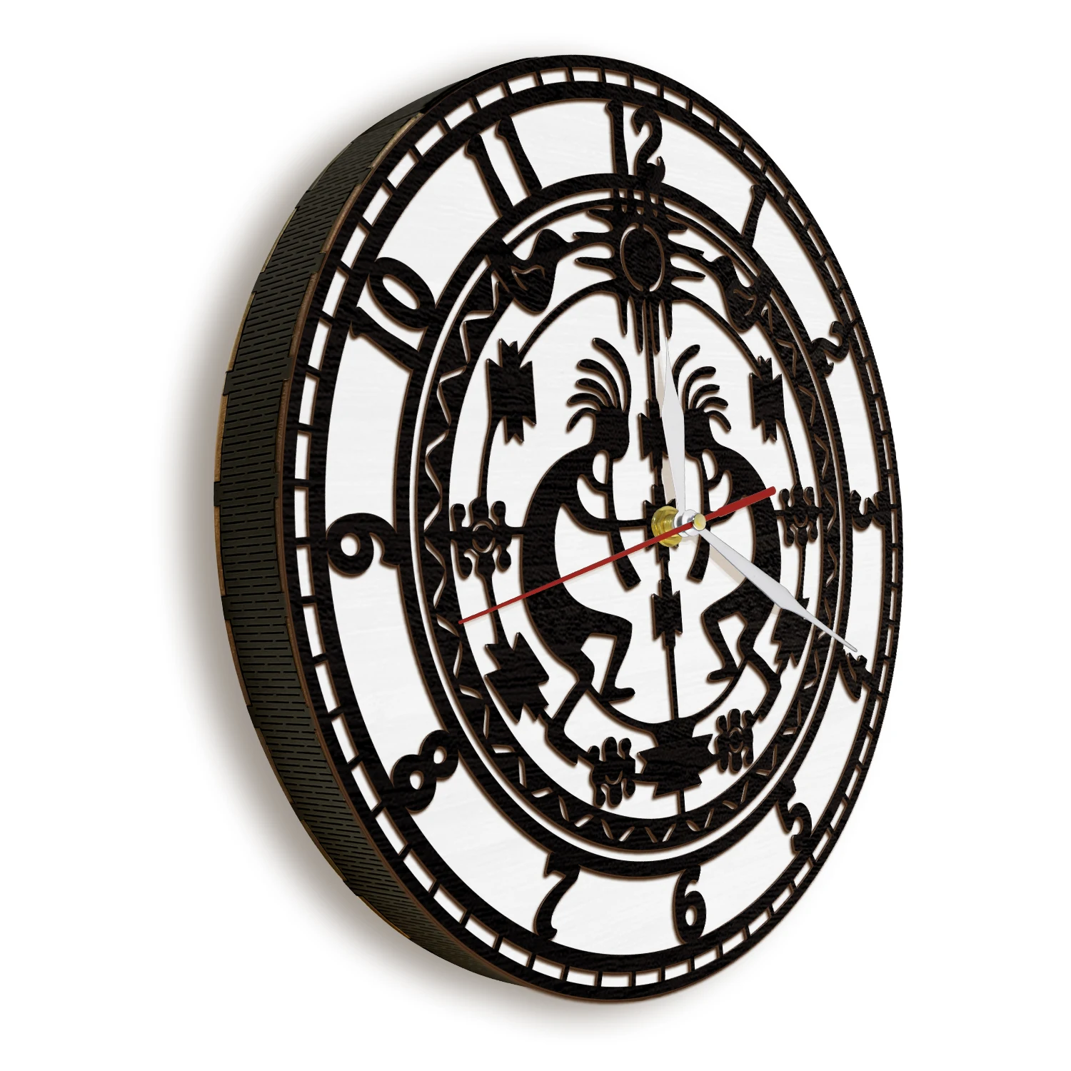Kokopelli Native LED Lighting Wall Clock For Cabin Lodge Decor Southwestern Tribal Glowing Silhouette Luminous Wooden Wall Clock
