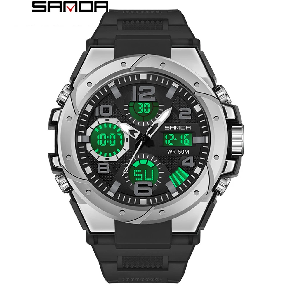 

2023 Fashion Sanda Top Brand Men's Dual Display Outdoor Military Wristwatch Waterproof Sports Watches For Male Relogio Masculino