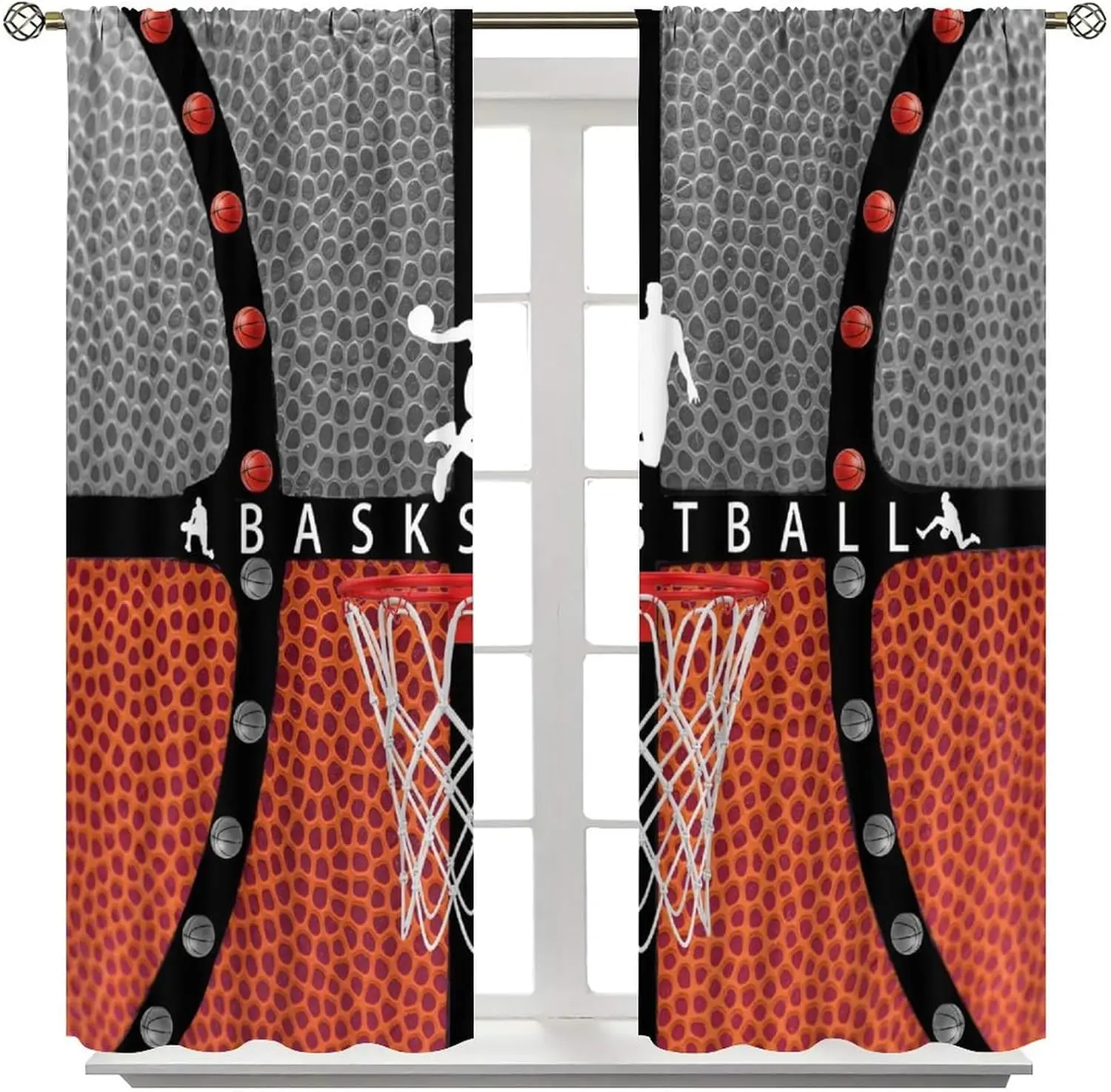 Sports Ball Curtains, Cartoon Hand-Drawn Basketball Football Rugby Window Drapes for Kids Nursery and Toddlers Bedroom