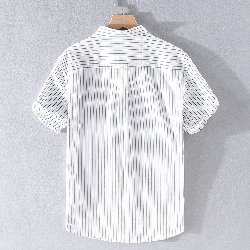 New Style Embroidered Short Sleeve Casual Stripe Cotton Shirt Men Brand Trend Comfortable Top Clothes Chemise Homme Dropshipping