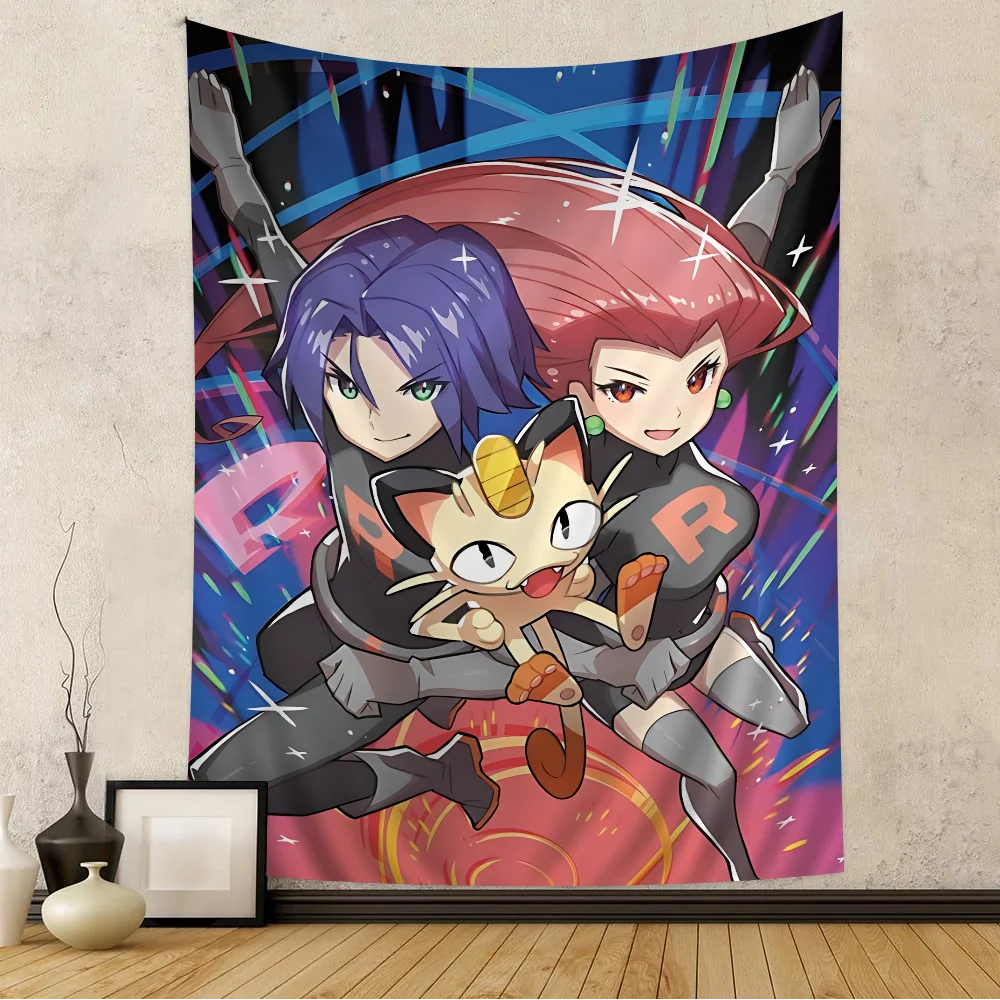 

P-Pokémon R-Rocket Team Cartoon Tapestry Hippie Flower Wall Carpets Dorm Decor Art Home Decor