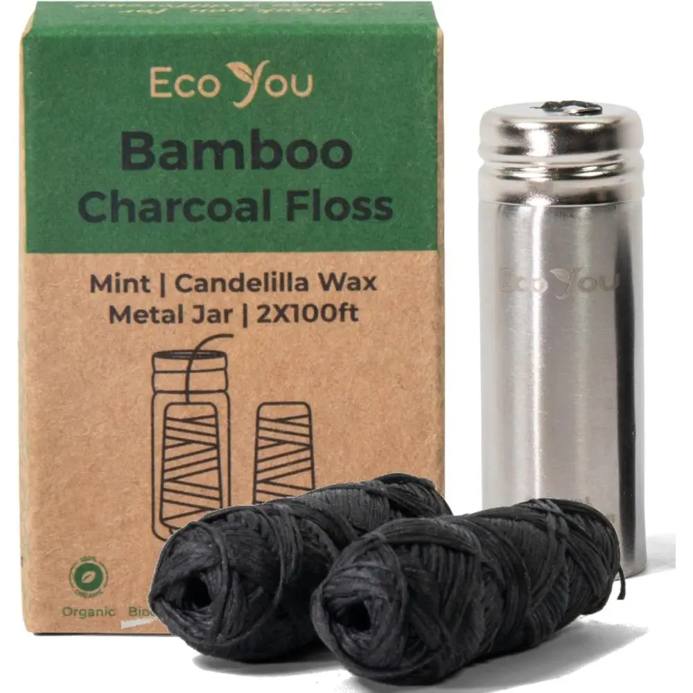 

Natural Bamboo Charcoal Silk Refillable Toothbrush with Metal Container, Mint & Clove Wax, Vegan & Biodegradable