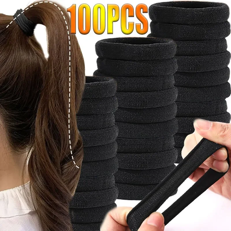 100/50/10PCS/Set Women Girls Black High Elastic Hair Bands Ponytail Holder Rubber Bands Scrunchie Headband Hair Accessories