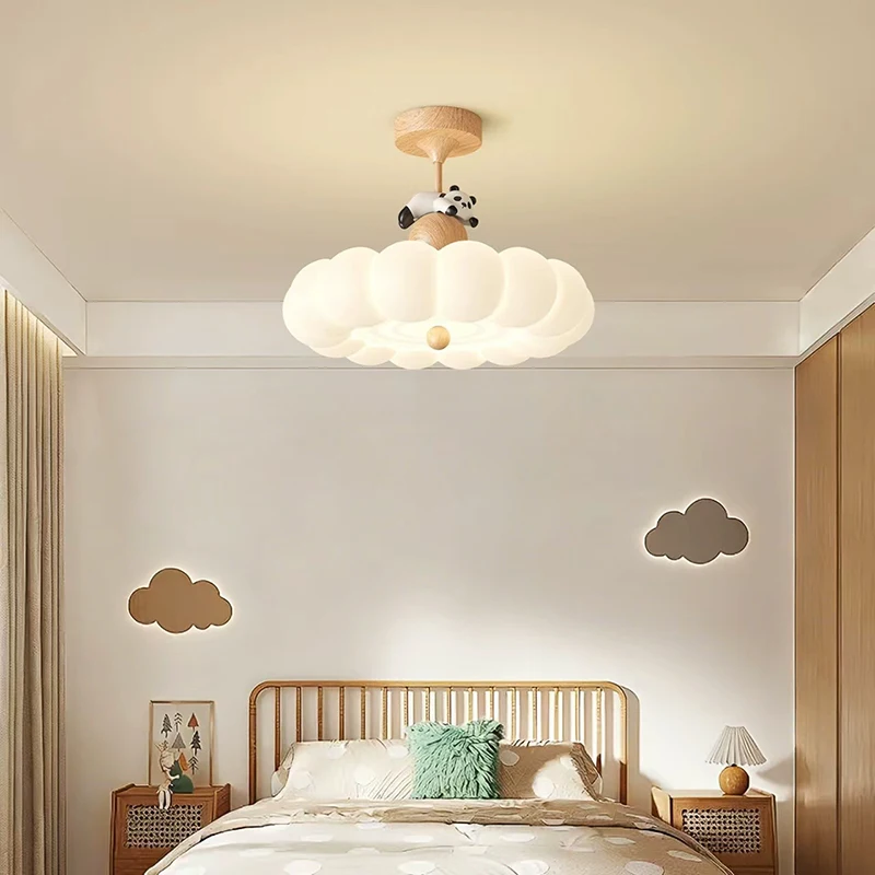 Children's Room Cloud Ceiling Lights Retro Log Color Panda Cloud Lamp LED Modern Warm Baby Room Boys Girls Bedroom Ceiling Lamps