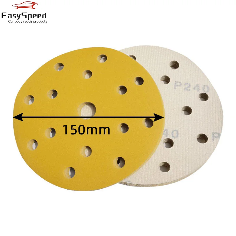 10 PCs 6 inch 15 hole sandpaper car dry grinder putty round self-adhesive flocking 150mm sanding machine polishing pad