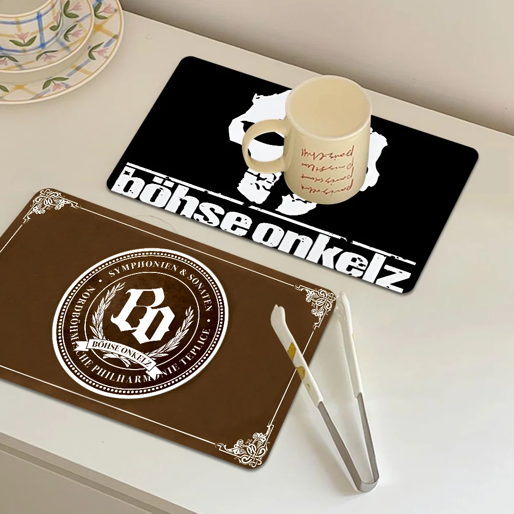 Germany B-Bohse O-Onkelz Quick Drying Dish Mat Printed Kitchen Tableware Coffee Draining Pad Dinnerware Cup Bottle Placemat