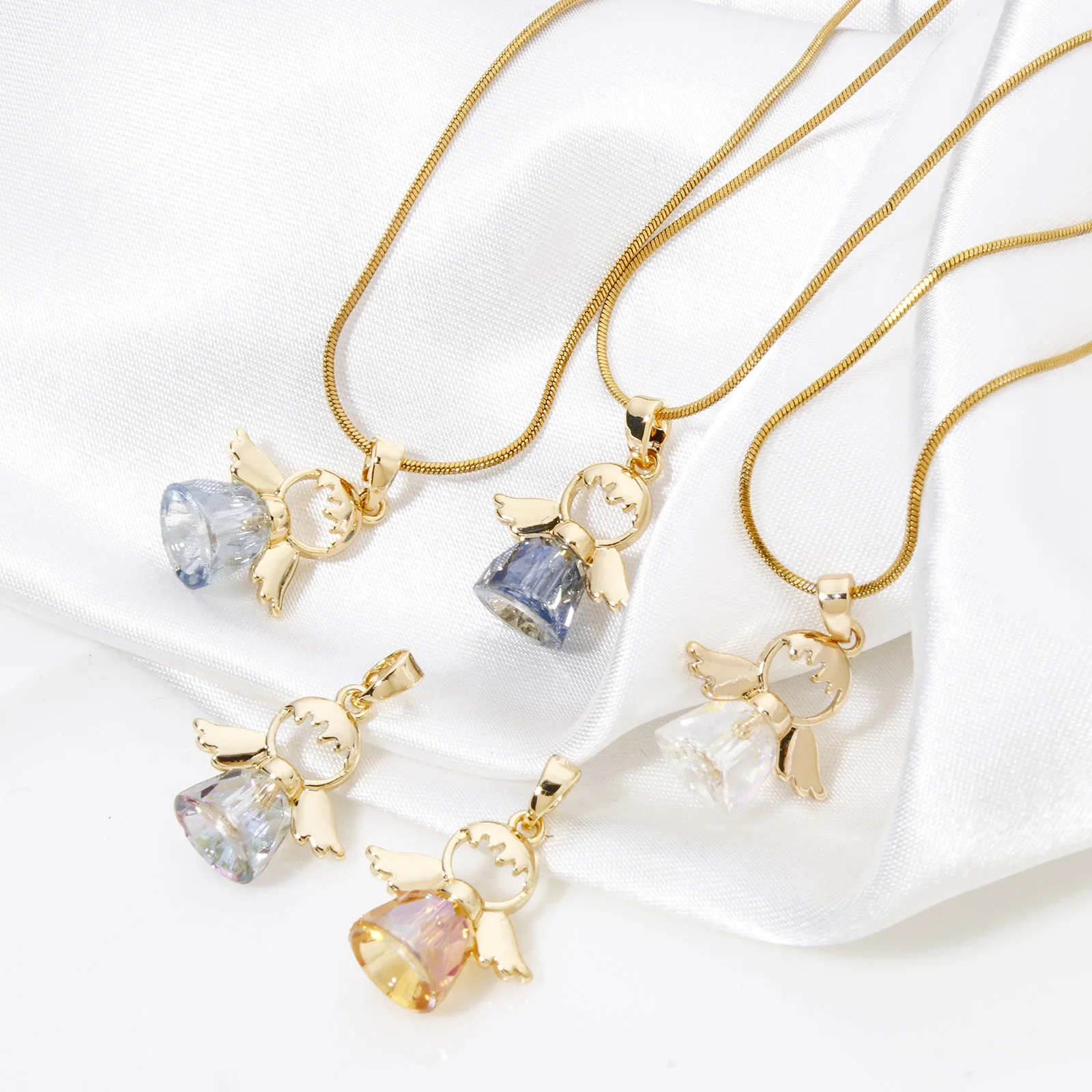 1pc Brass & Glass Religious Charm Pendant 18K Gold Plated Angel Fashion Necklace Pendants for Jewelry Making 22mm x 16mm