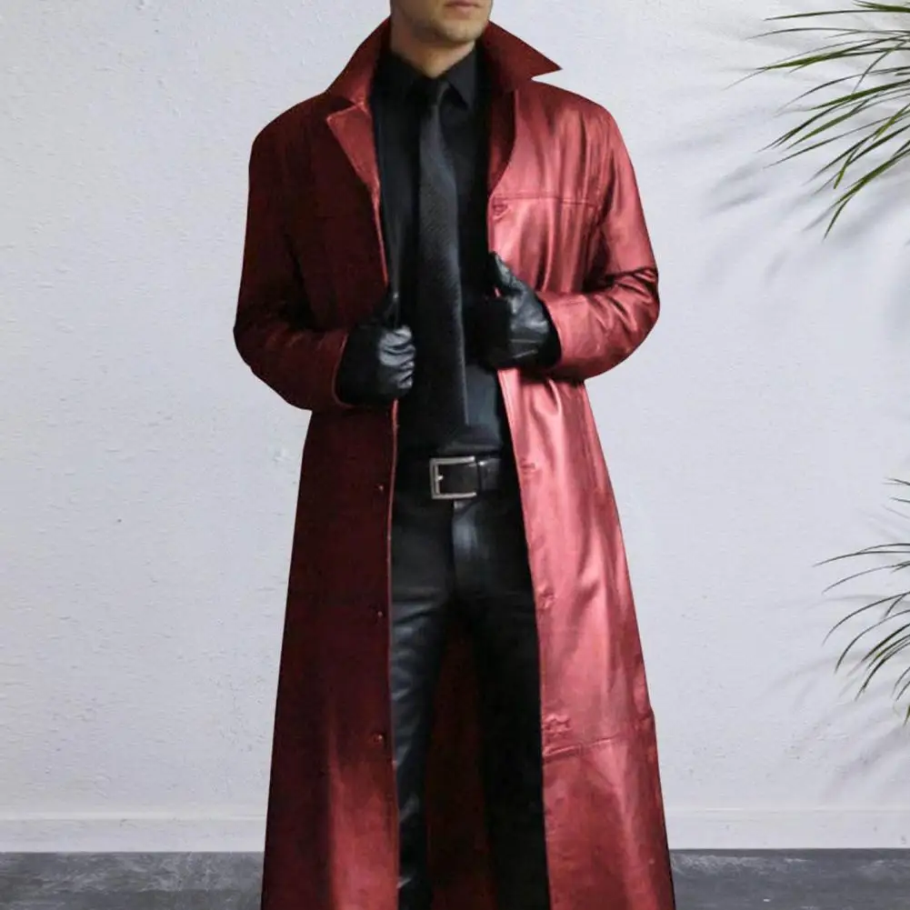 

Plus Size Autumn Winter Long Faux Leather Jacket Men Collar Long Sleeve Single Breasted Leather Jacket Windbreaker Outerwear