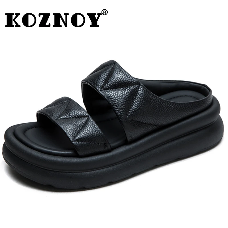 

Koznoy 5cm Genuine Leather Designer Mary Jane Women Fashion Sandals Slippers Loafer Ladies Summer Flats Hollow Peep Toe Shoes