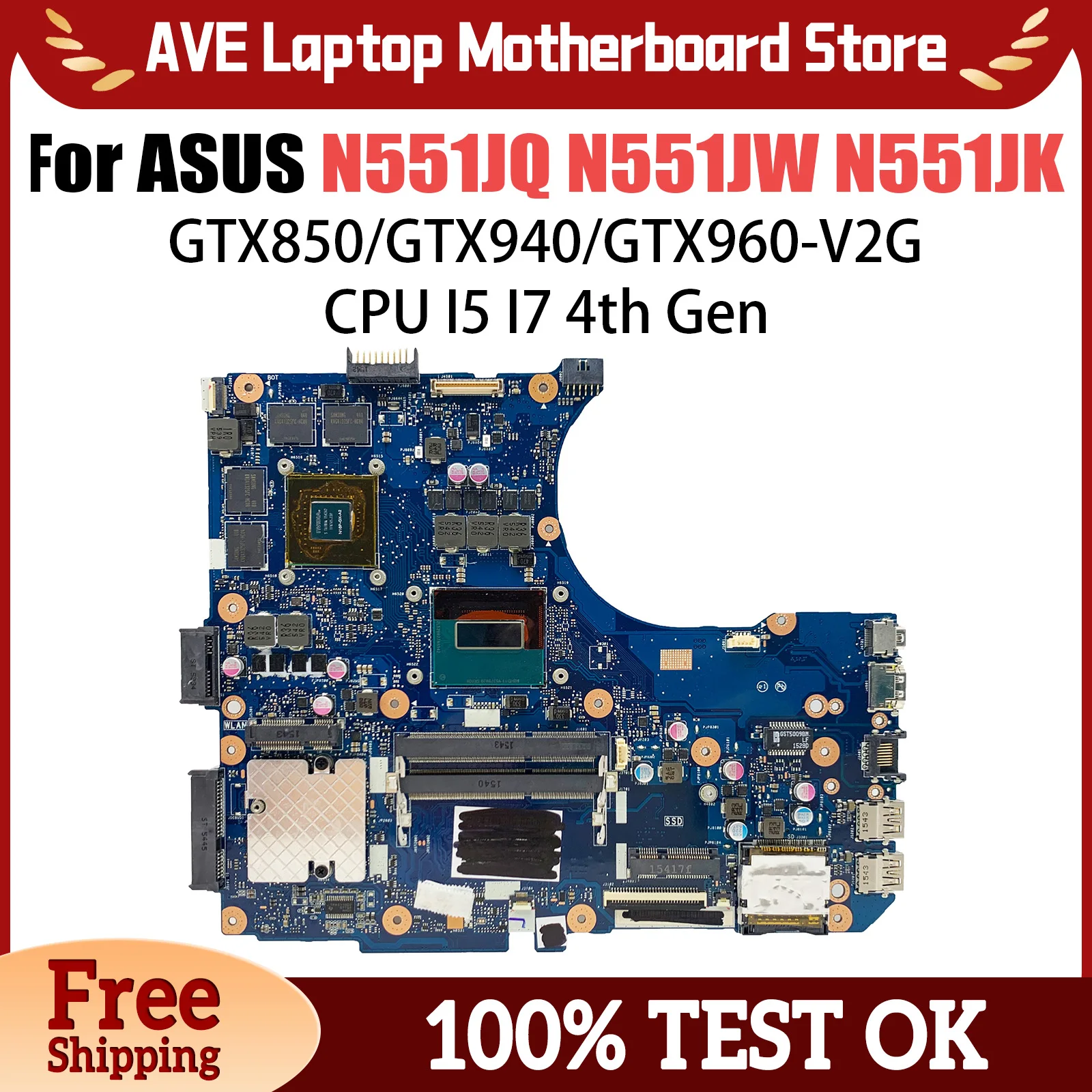 N551J Motherboard I5 I7 CPU GT840 GTX850 GTX940 For ASUS N551JQ N551JW N551JB N551JK Laptop Motherboard