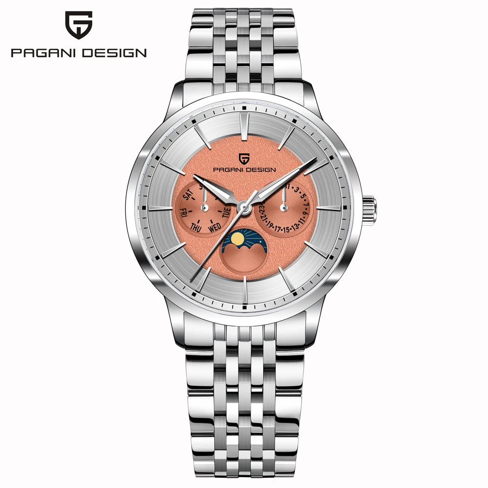 

PAGANI DESIGN 1795 Новые классические роскошные мужские кварцевые часы лучший бренд с сапфировым стеклом и фазой Луны 100 м водонепроницаемые мужские деловые часы
