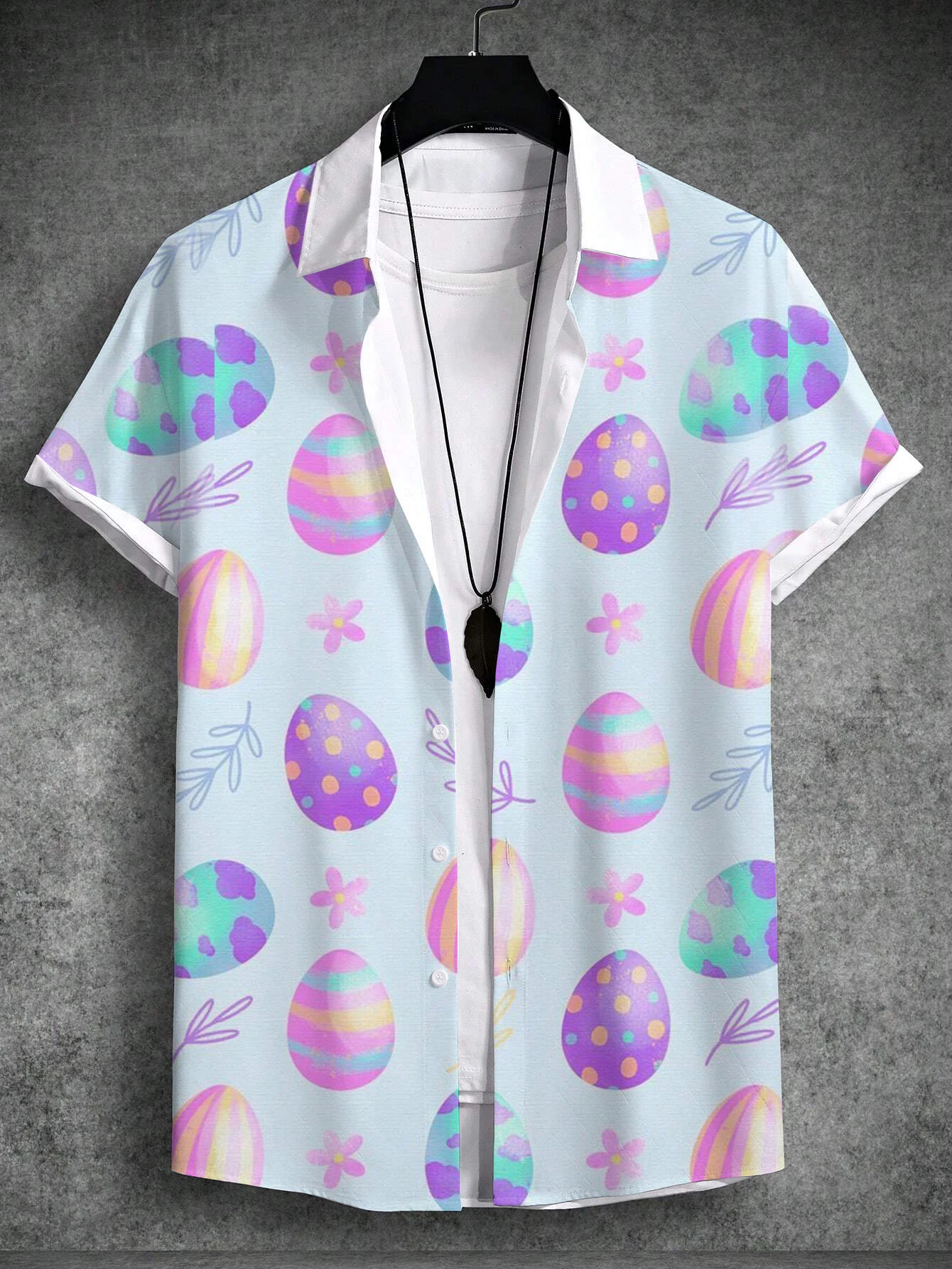 

Summer Hawaiian Shirt Unisex Shirt Rabbit Egg Happy Easter Turndown Outdoor Street Short Sleeve Button-Down Print Men's Clothing