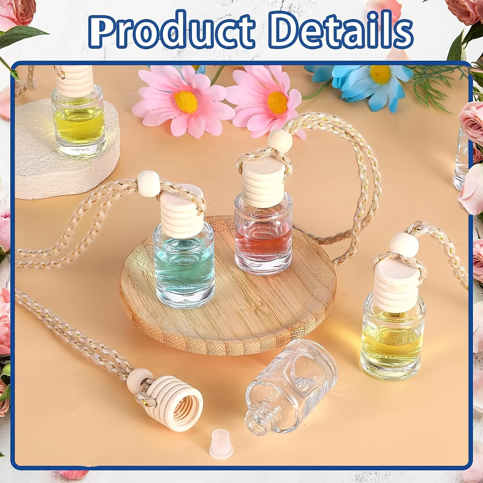 10 Stück 8ml Mini-Holz-Duftfläschchen, Aromatherapie-Diffusor, hängende leere Parfümfläschchen aus Glas für das Auto, Autodekoration – Detail 5