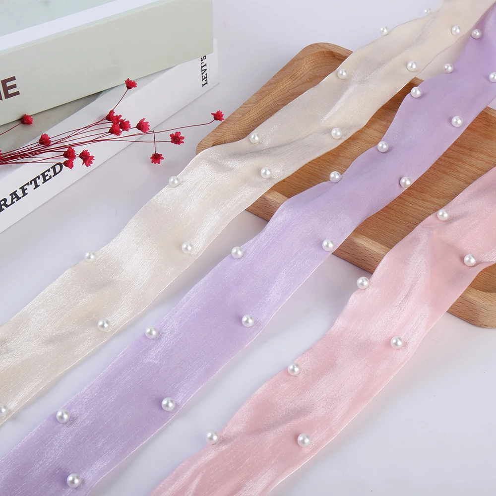 

5yards/roll Fishtail Yarn Nails Pearl Ribbons 4cm DIY Thin Gauze Ribbons Used For Bow Cake Packaging Hair Accessories Clothing
