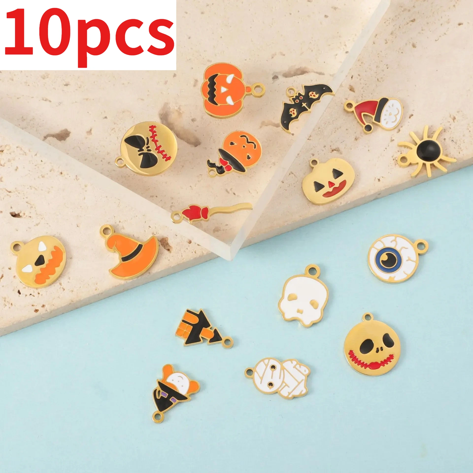 10pcs Enamel Oil Dripping Ghost Pumpkin Bat Charms Halloween Pendant for DIY Jewelry Making Handcrafted Accessories