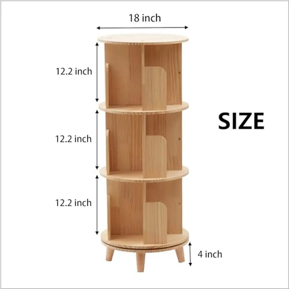 

Rotating Wooden Bookshelf 3 Tier Stackable Standing Storage Bookcase 360 Display Shelf Kids Adults Easy Assemble 18"D x 18"W x