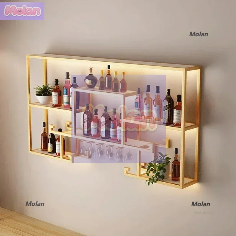 Moderno ferro arte rack de vinho casa sala de estar fixado na parede armário de barra luz luxo restaurante decorativo armário de exibição de vinho