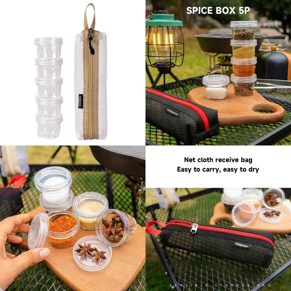Soporte para especias viaje M5TC, bolsa almacenamiento para condimentos y especias, 5 botellas condimentos para viajes