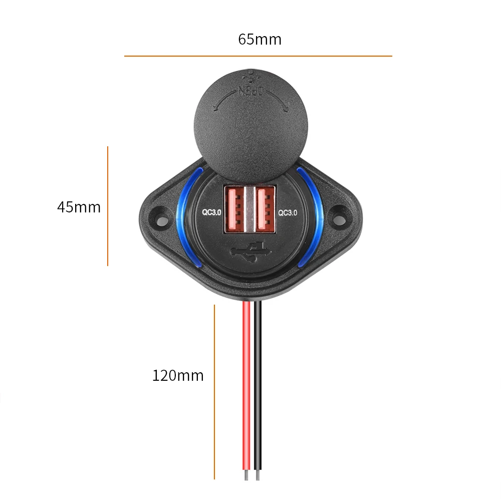 Carga rápida qc 3.0 tomada de carregador usb dupla com tampa deslizante 12v/24v 36w tomada de energia de carregador rápido para carro barco ônibus,