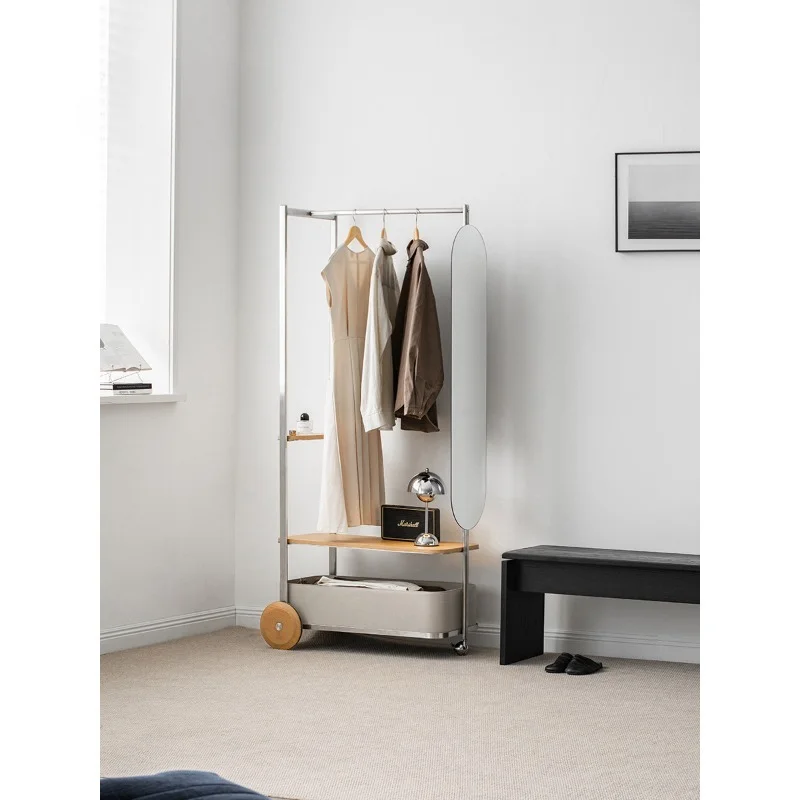 Floor-to-ceiling Hanger Bedroom Movable Stainless Steel Multifunctional Storage Small Apartment Coat Rack