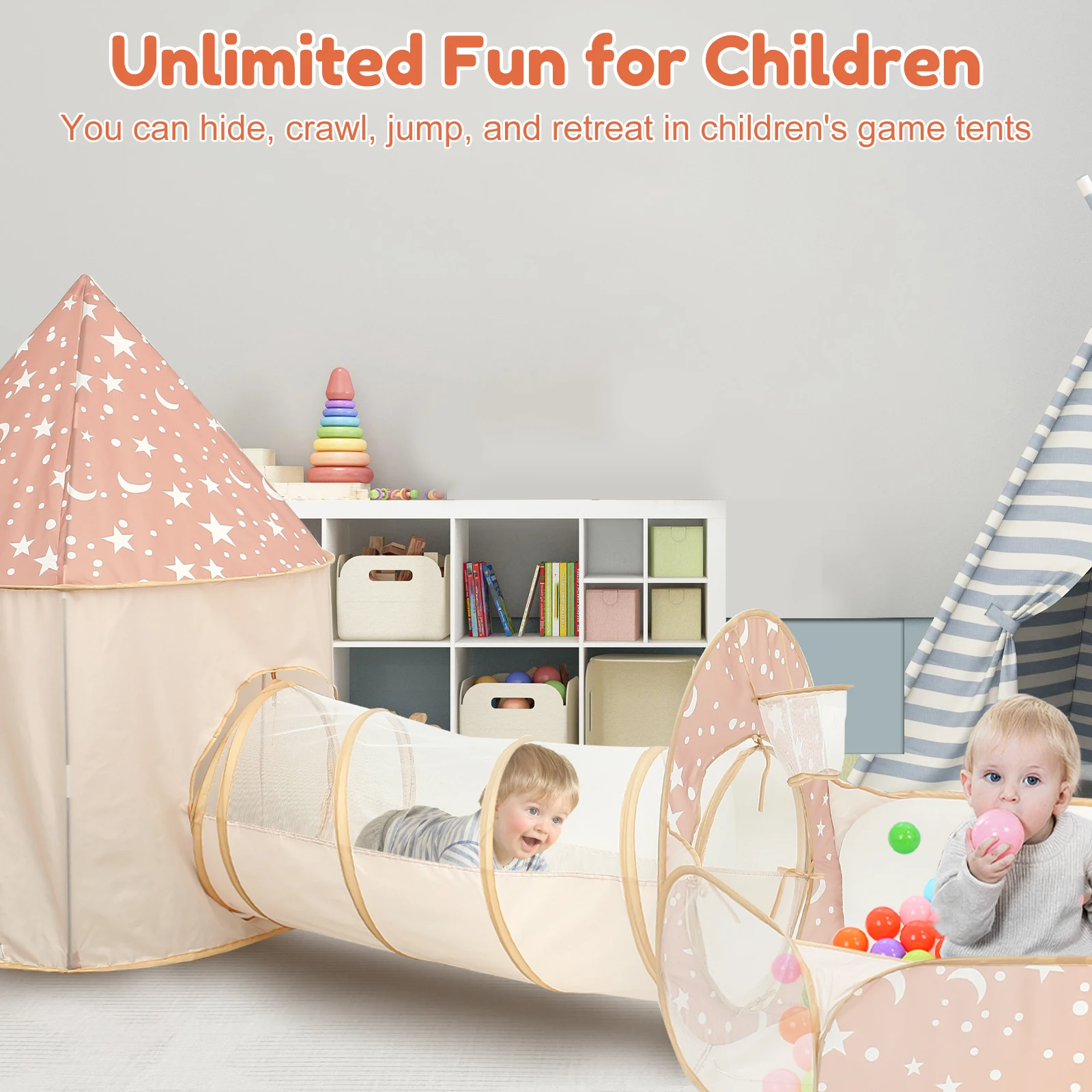 3 قطع خيمة لعب للأطفال قابلة للطي مع نفق للأطفال الصغار خيمة لعب مريحة للأطفال مع حفرة كروية متعددة الأغراض منبثقة #5