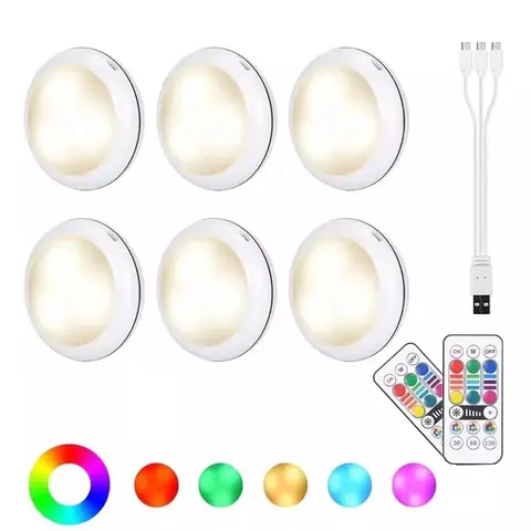 USB-uppladdningsbar RGBW LED-skåpbelysning Puck-lampa 16 färger Timer-fjärrkontroll Under hylla Köksbänkbelysning 10 best sales batteridrivna lampor - №3
