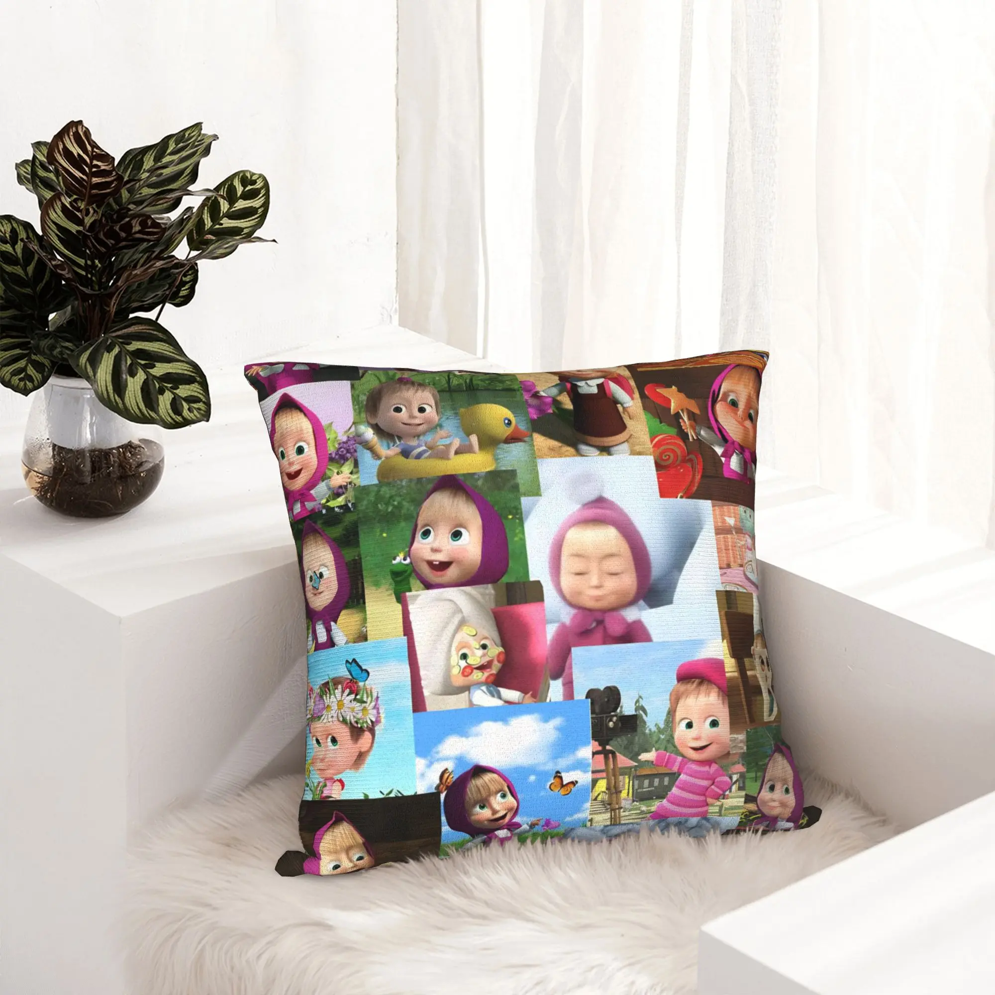 Cute Cartoon M-Masha and Bear Pillowcase Printed Fabric Cushion Cover Decor  Pillow Case Cover Sofa Zippered 45*45cm