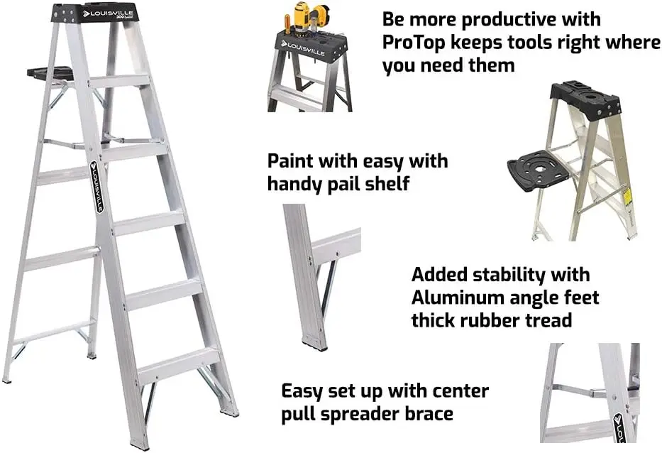 Louisville-escalera AS3008 de aluminio, 8 pies, clasificación de servicio de 300 libras, Plata