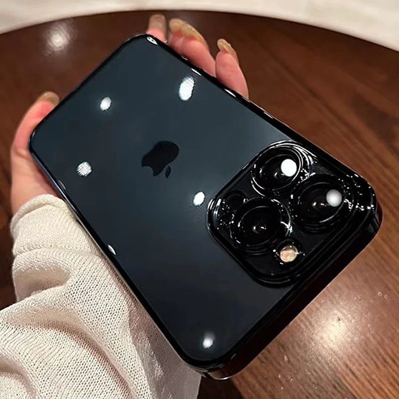 Luxury Plating Clear Silicone Phone Case For iPhone 16 17 15 14 13 12 11 Pro XR XS Max Mini Plus Lens Protection Case Back Cover - náhled 2