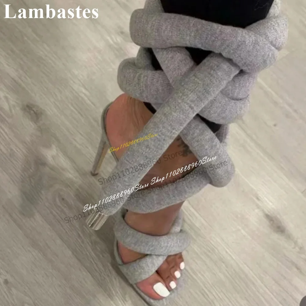 

Cross-Tied Gray Big Size Sandals Stilettos High Heel Women Shoes Lace Up Open Toe Catwalk Shoes 2024 Fashion Zapatos Para Mujere