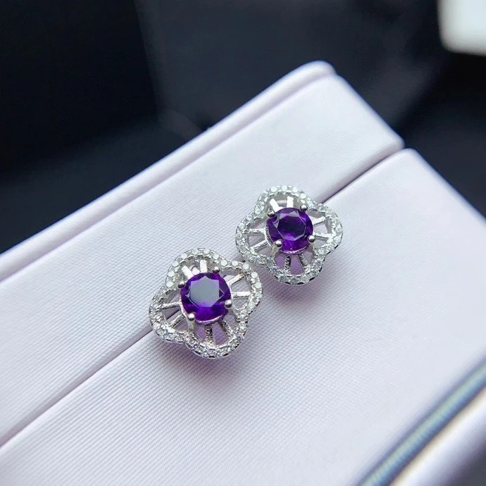 

Classic Silver Gemstone Earrings for Daily Wear 5mm Natural Amethyst Stud Earrings 925 Silver Amethyst Jewelry Gift for Woman