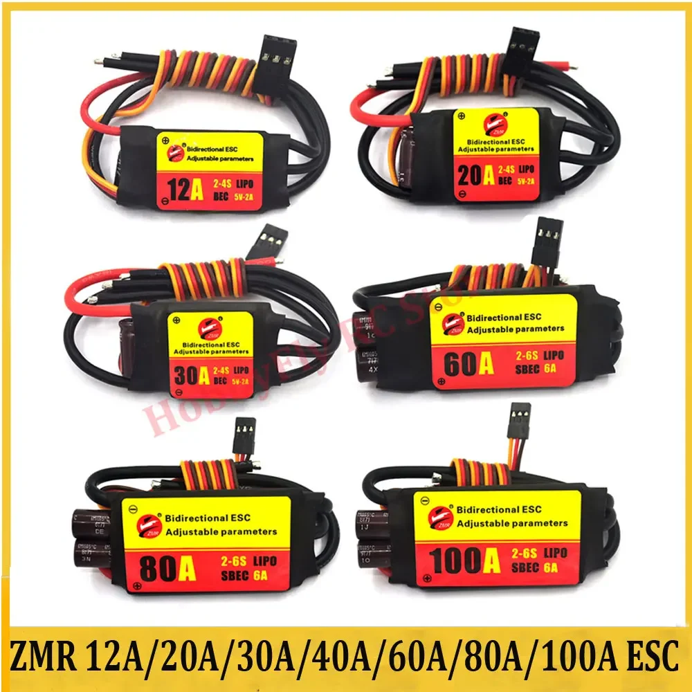 ZMR 12A/20A/30A/40A/60A/80A/100A Bidirectional Adjustable Brushless ESC for Remote Control Car Pneumatic Underwater Propeller